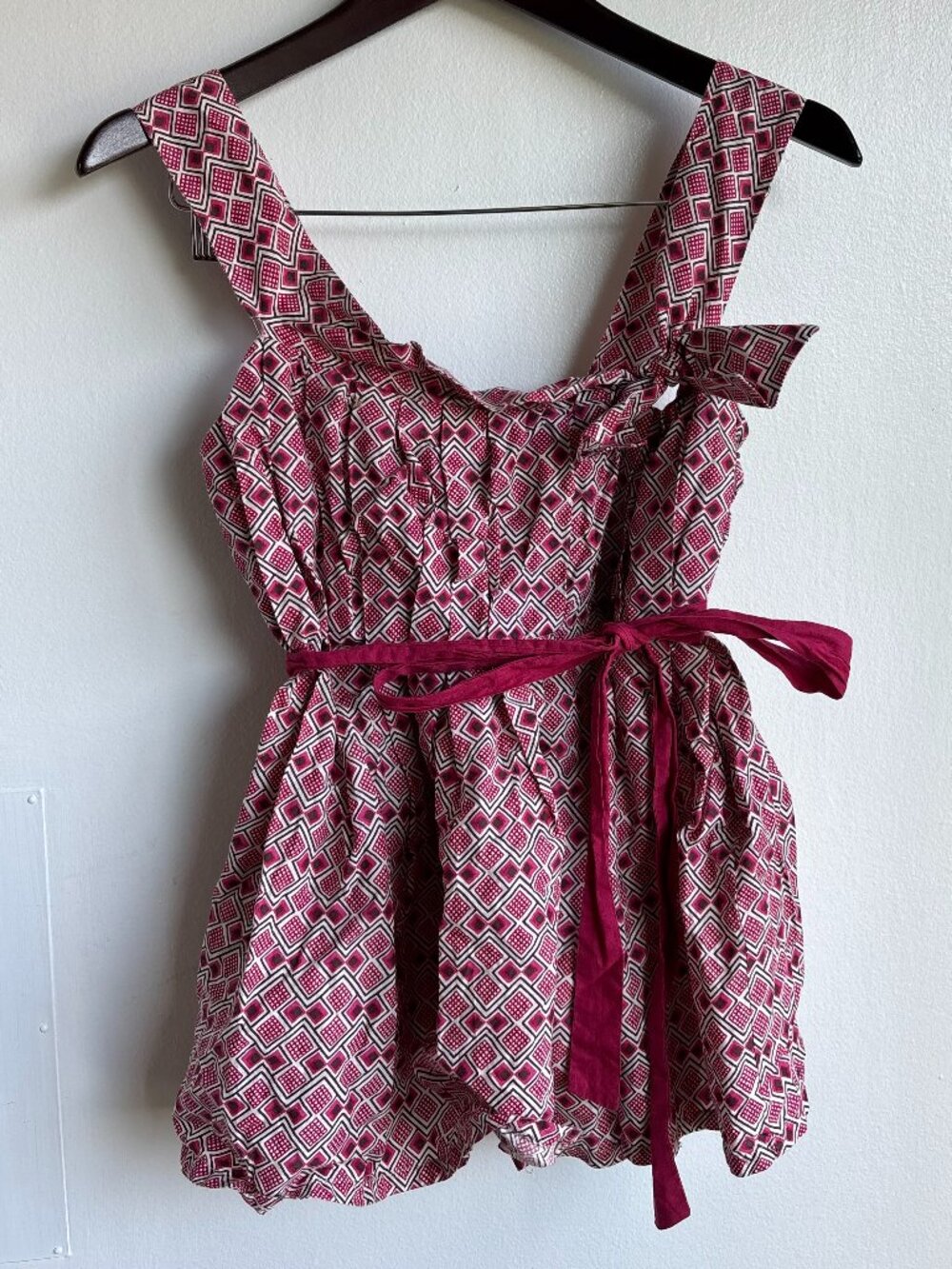 Pink Geometric Tie Strap Babydoll Top Size S